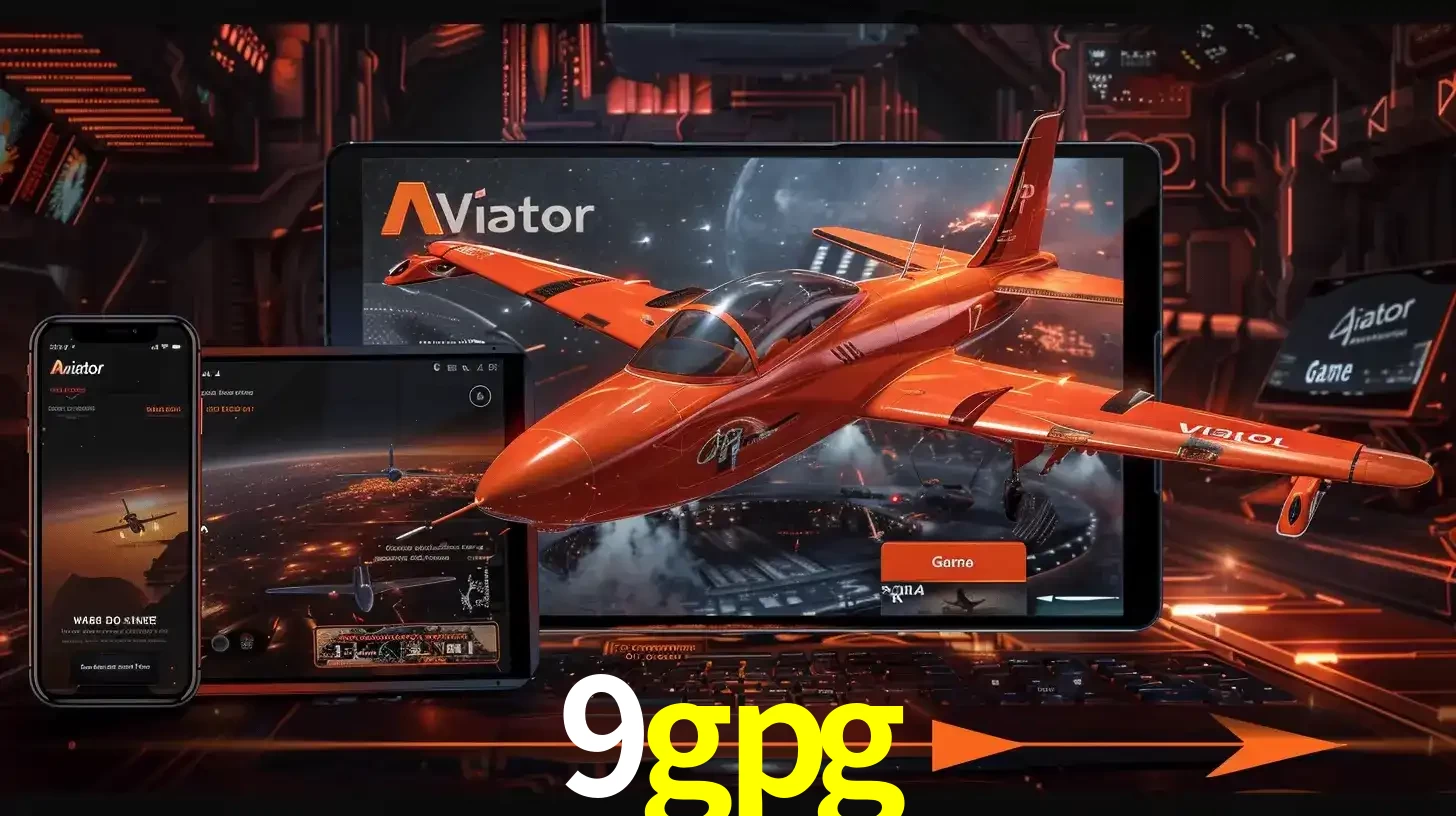 Apresentação tecnológica do jogo Aviator com um avião saindo da tela de um tablet, demonstrando a experiência imersiva em múltiplos dispositivos no 9gpg.