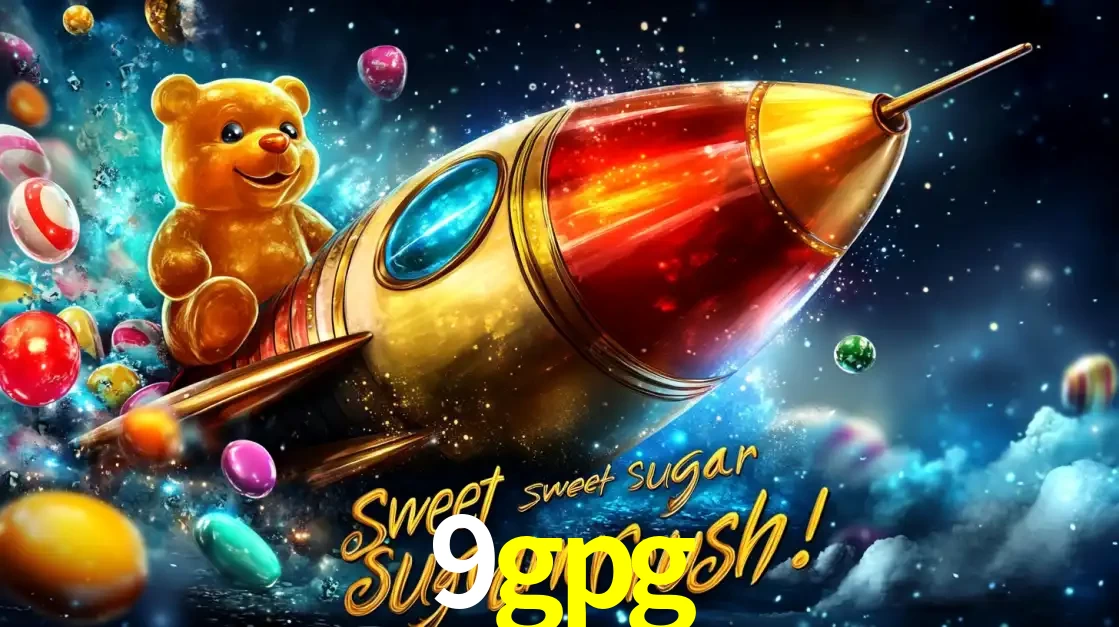 Arte promocional do jogo de slot Sugar Rush, com um urso de pelúcia em um foguete viajando pelo espaço de doces, um dos jogos divertidos disponíveis no cassino 9gpg.
