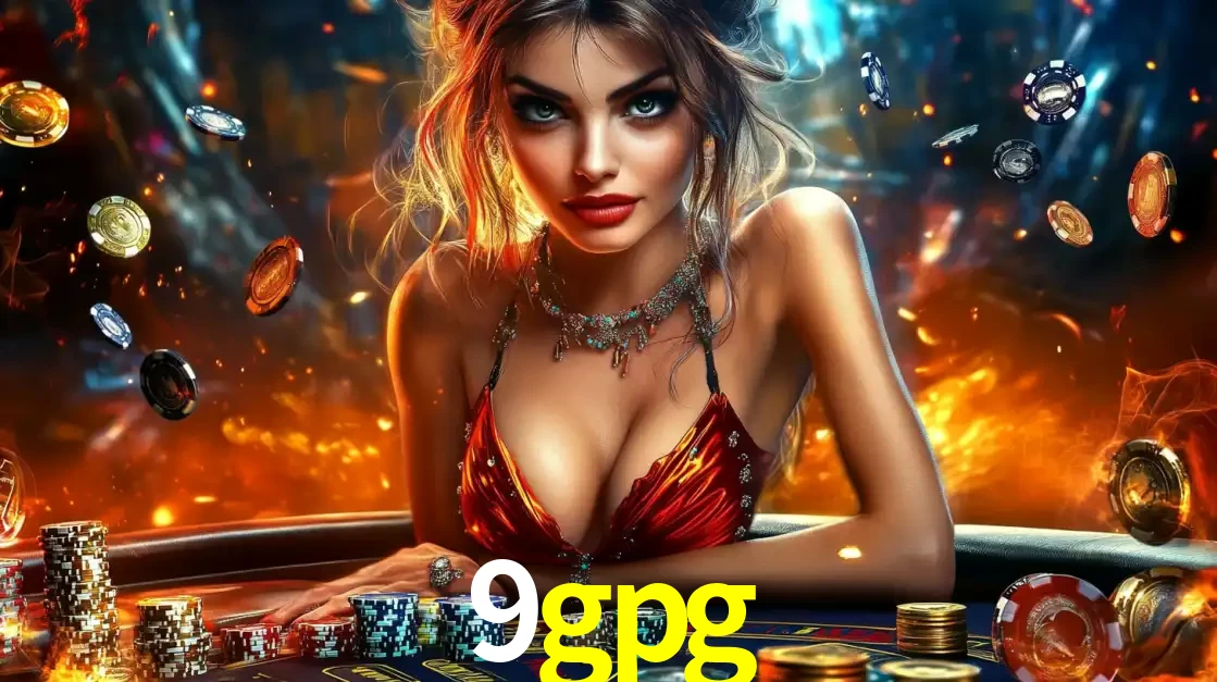 Mulher em uma mesa de cassino com pilhas de fichas e um fundo de fogo, pronta para uma rodada de altas apostas nos jogos de mesa emocionantes do cassino 9gpg.